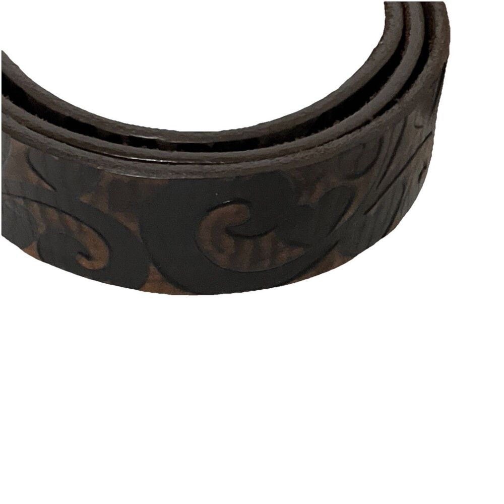 Stunning Hand Tooled Brown Leather Brighton Womens Belt Lg Buckle Hearts Size 38 - Picture 2 of 6